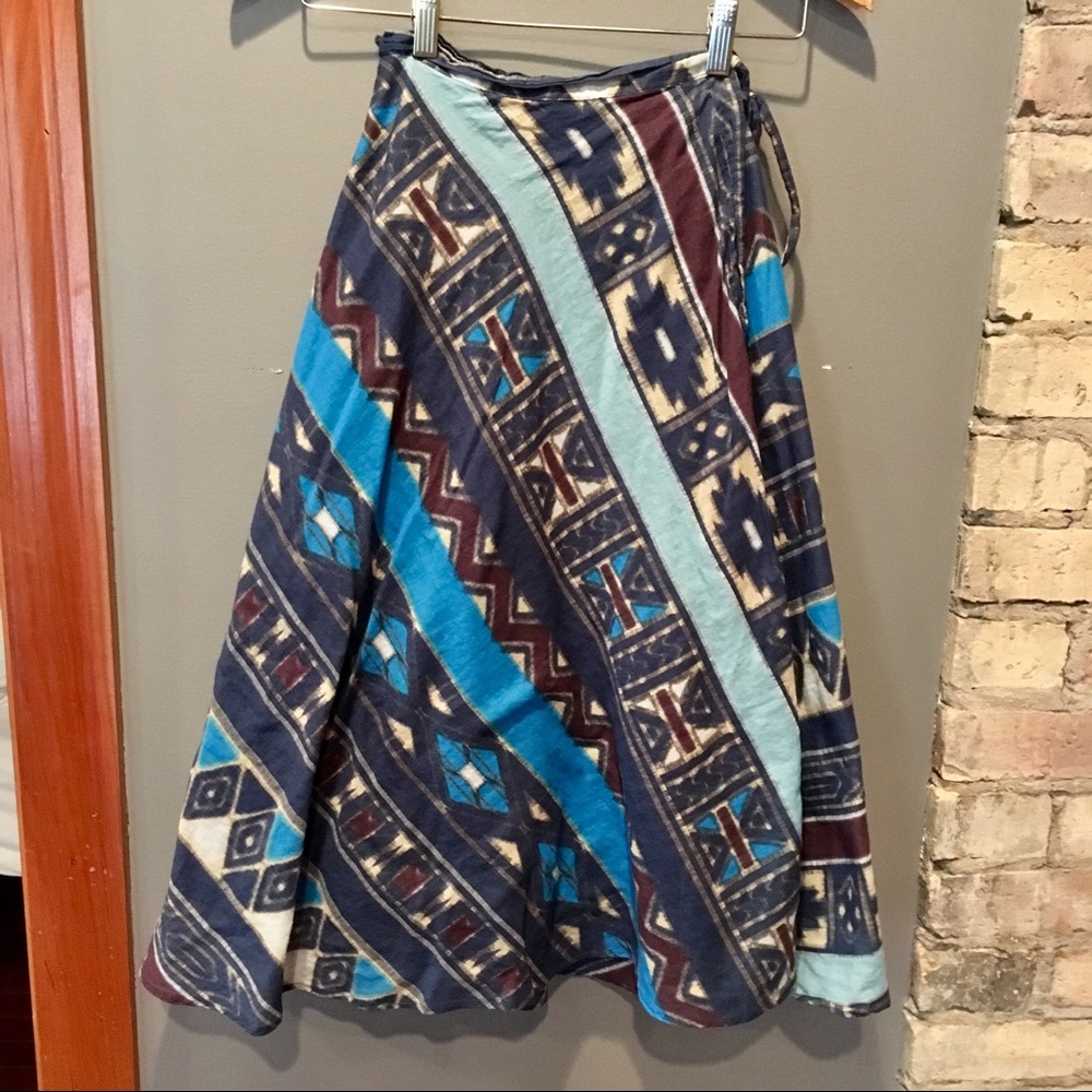Willow and Clay bohemian print midi wrap skirt